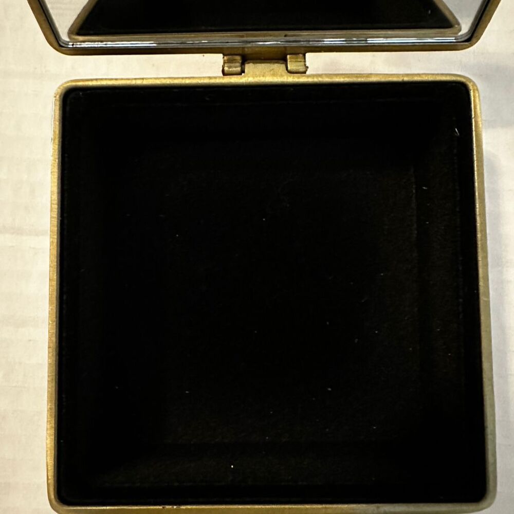 Enamel Butterfly Flower Trinket Box Multicolor Metal w/ Mirror & Lining 4"x2" - Picture 4 of 5
